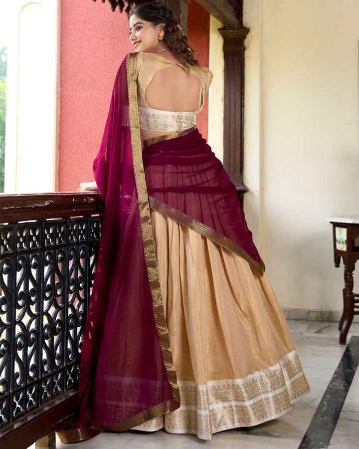 Cream Color Kanchipuram Designer Lehenga Choli