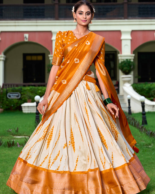 Mustard Color Dola Silk Shibori Print Half Saree