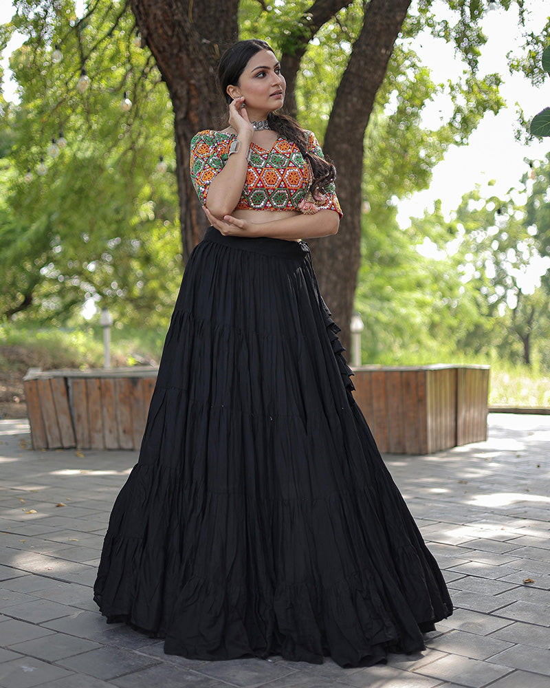 Black Color Rayon Full Flair Navratri Lehenga Choli