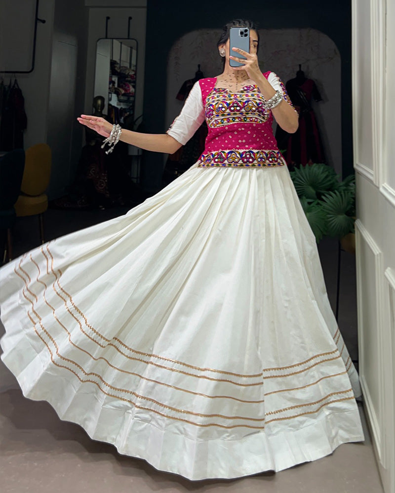 White Color Cotton Navratri Lehenga Choli