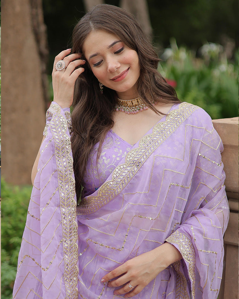 Lavender Color Pure Viscose Jacquard Lehenga Choli