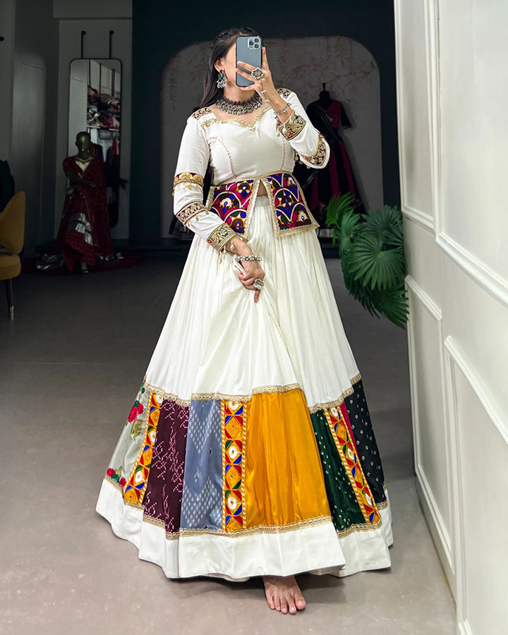 White Color Pure Rayon Navratri Lehenga Choli