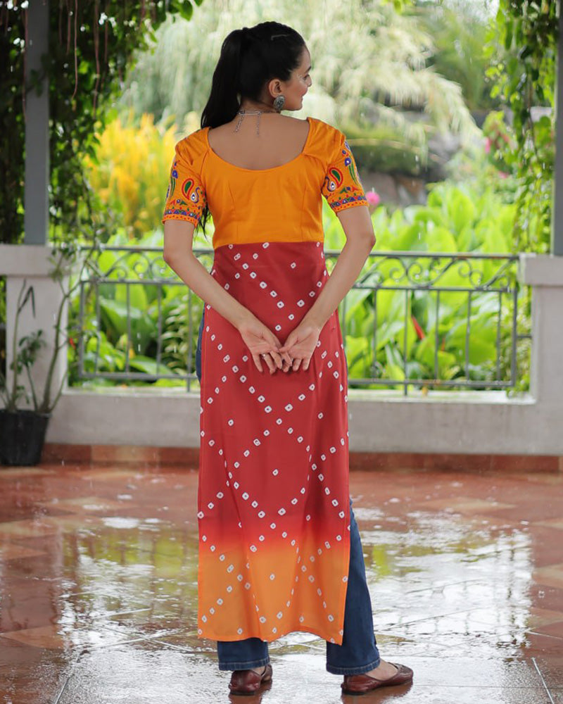 Traditional Rust Orange Color Bandhani Print Navratri Kurti