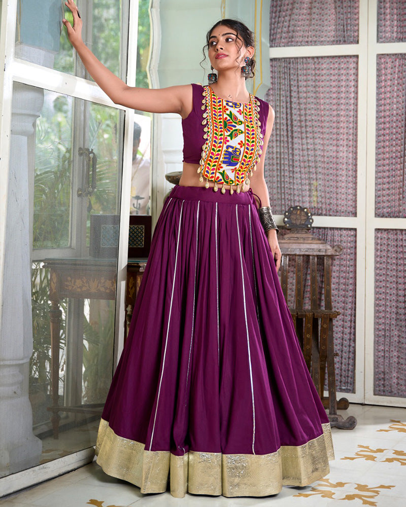 Wine Color Rayon Navratri Cowrie Touch Up Lehenga Choli