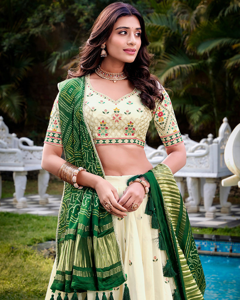 Square Shape Off-White Color Cotton Lehenga Choli