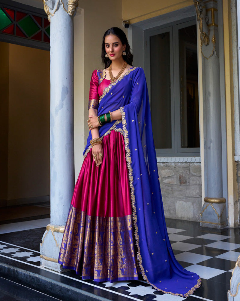 Pink Color Narayan Pattu Silk Designer Half Saree