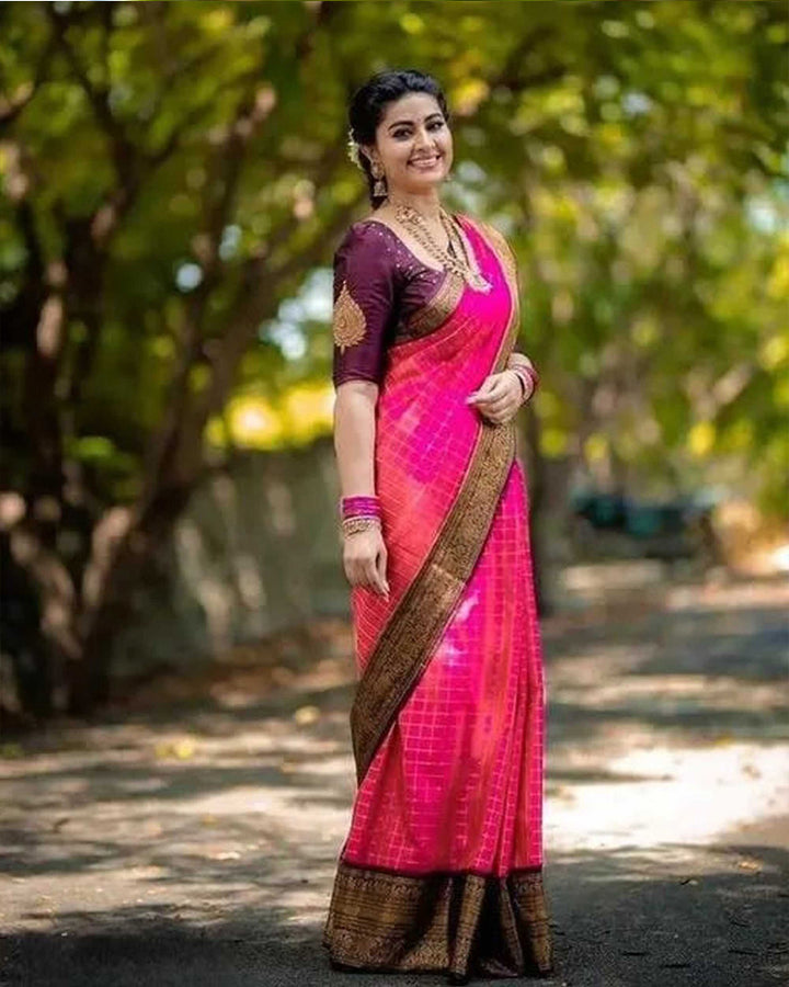 Pink Color Banarasi Jacquard Soft Silk Saree