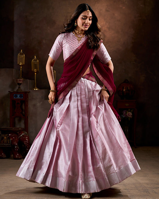 Light Pink Color Jacquard Silk Half Saree
