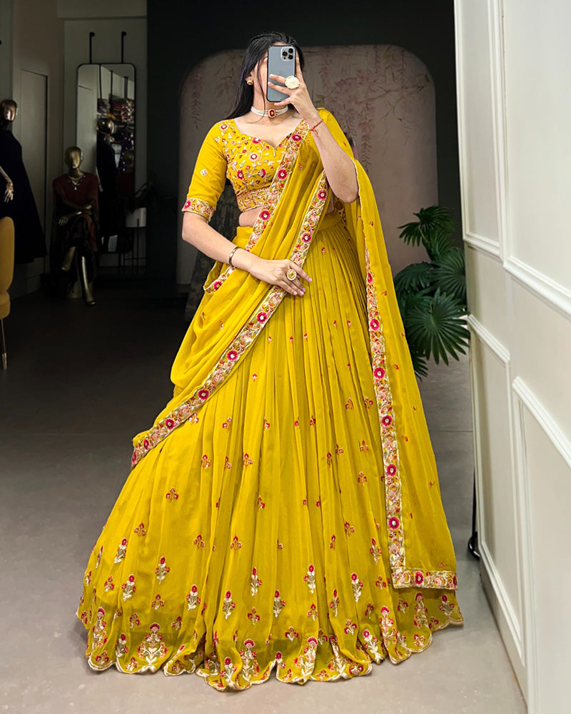Yellow Color Georgette Embroidered Lehenga Choli