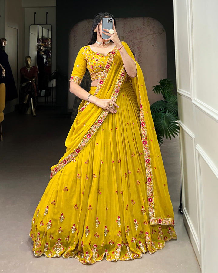 Yellow Color Georgette Embroidered Lehenga Choli