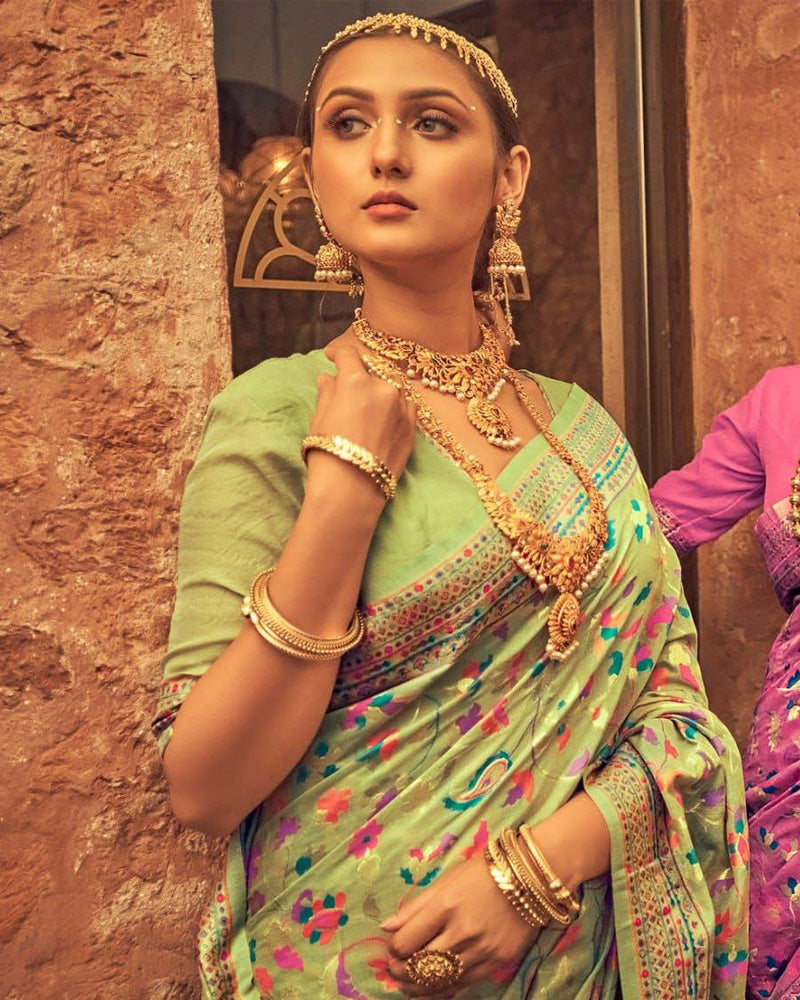 Heavy designer Pista Colour Banarsi Soft Silk Saree