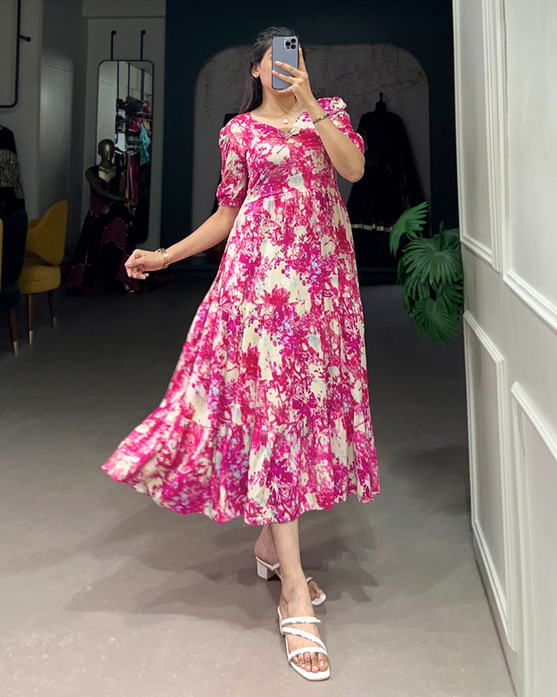 4 Color Printed And Foil Work Rayon Tunic