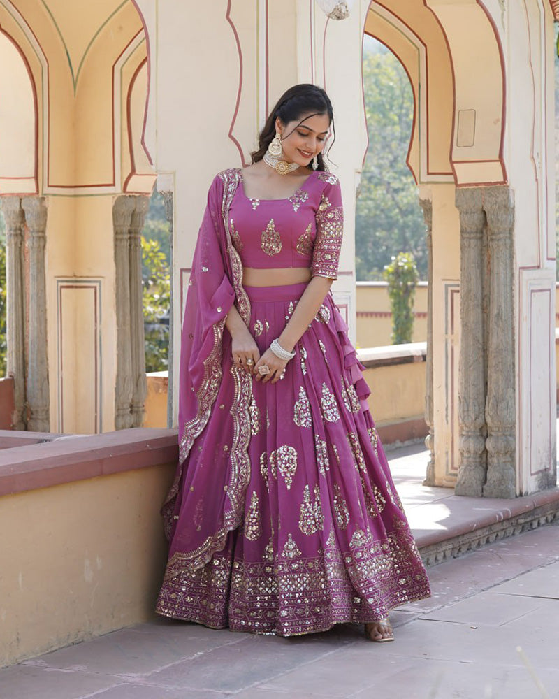 Onion Color Georgette Sequence Embroidery Lehenga Choli