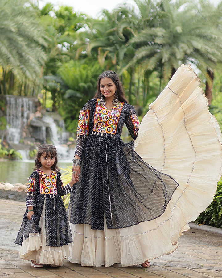 White Color Kora Cotton Lehenga With Black Kurti