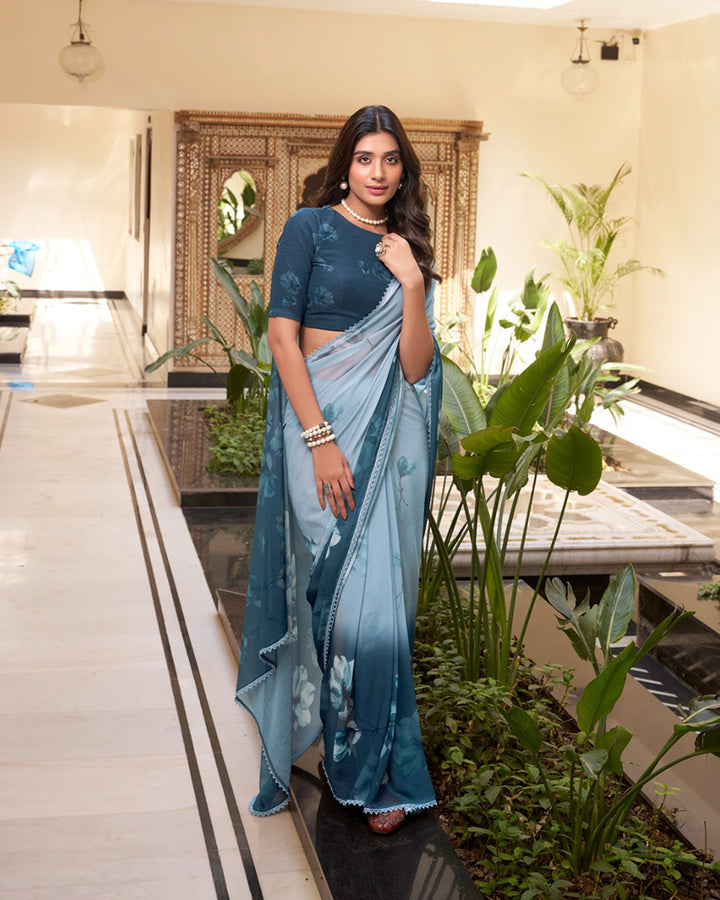 Bottle Green Color Weightless Marble Saree
