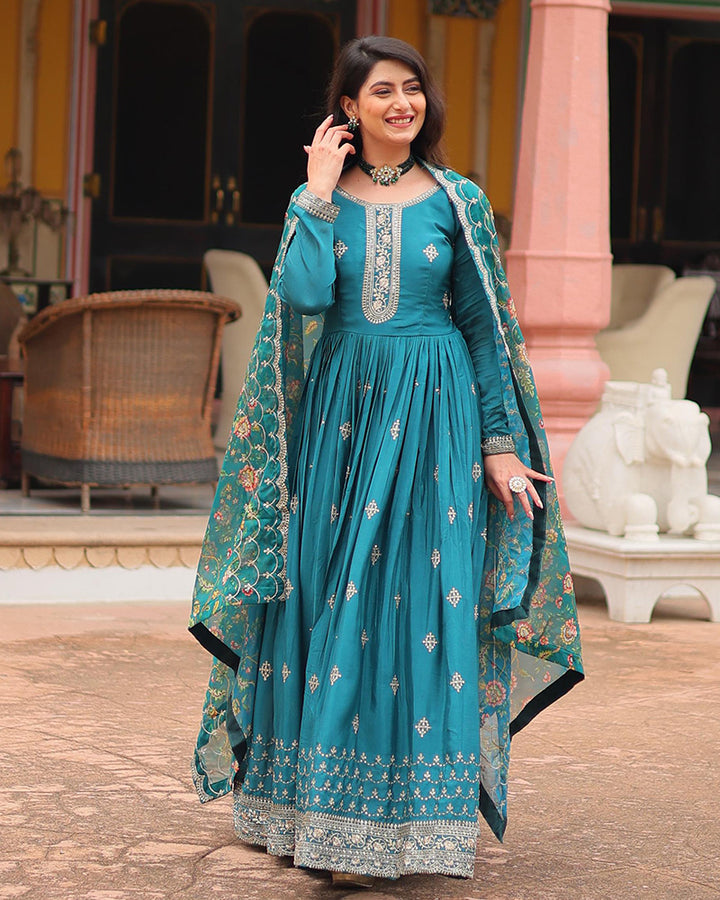 Rama Color Chinnon Sequence Embroidered Gown