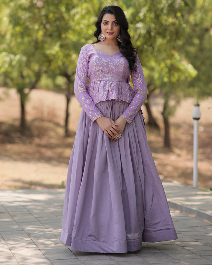 Lavender Color Vichitra Shimmer Crop Top Lehenga Choli