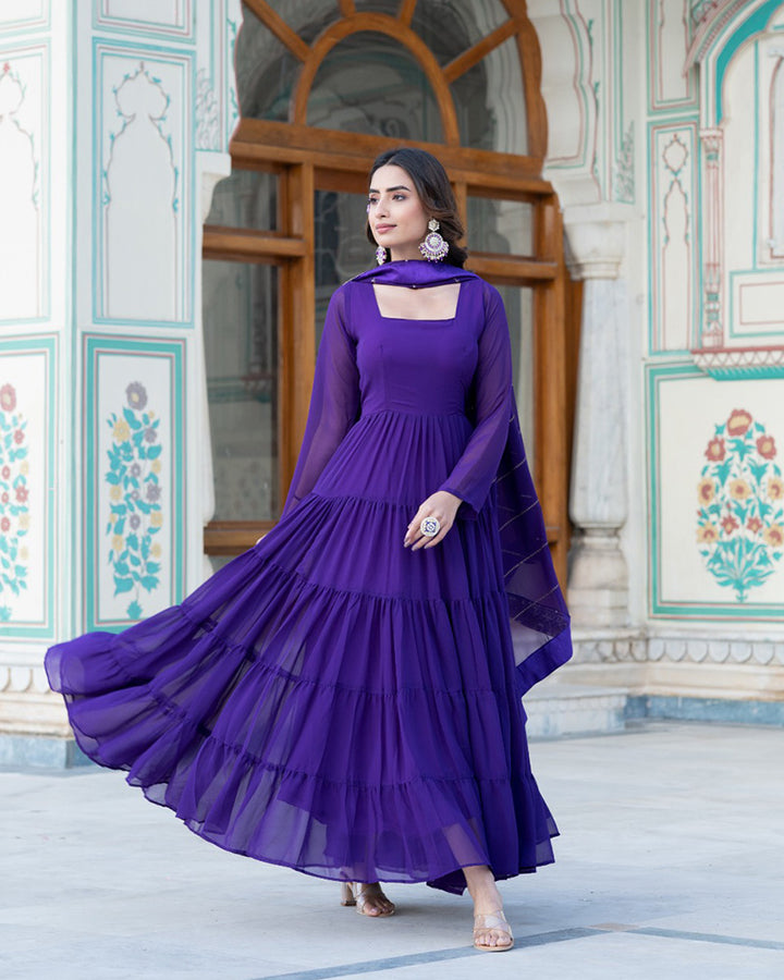 Purple Color Five layer Georgette Anarkali Gown With Dupatta