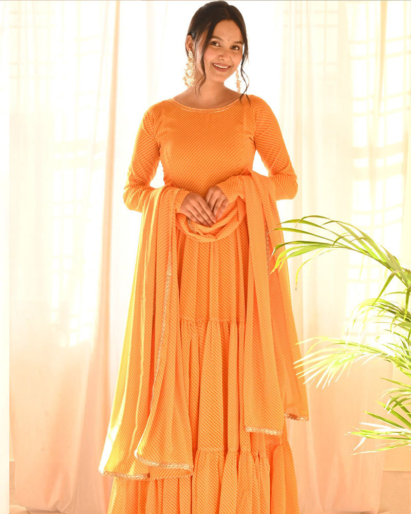 Beautiful Four Color Three Layer Georgette Printed Gown