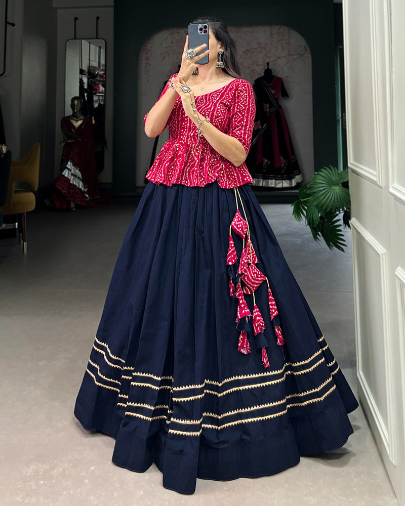 Navy Blue Color Cotton Navratri Lehenga Choli