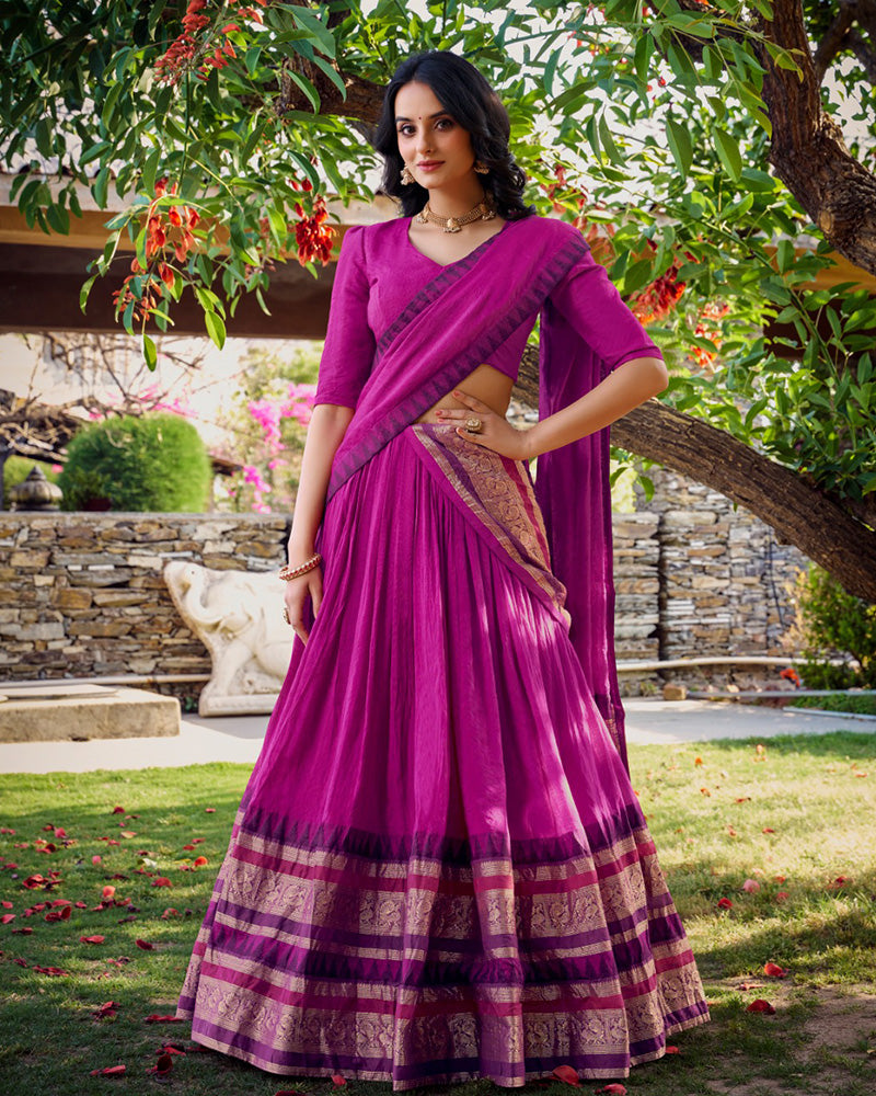 Pink Color Pure Chanderi Plain Half Saree