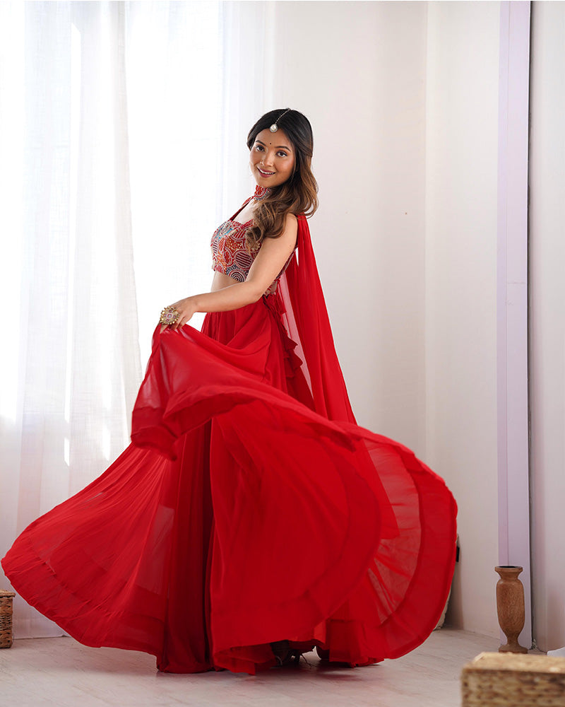 Red Color Pure Soft Georgette Lehenga Choli