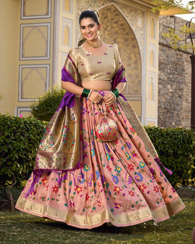 Designer Peach Color Jacquard Paithani silk Lehenga Choli