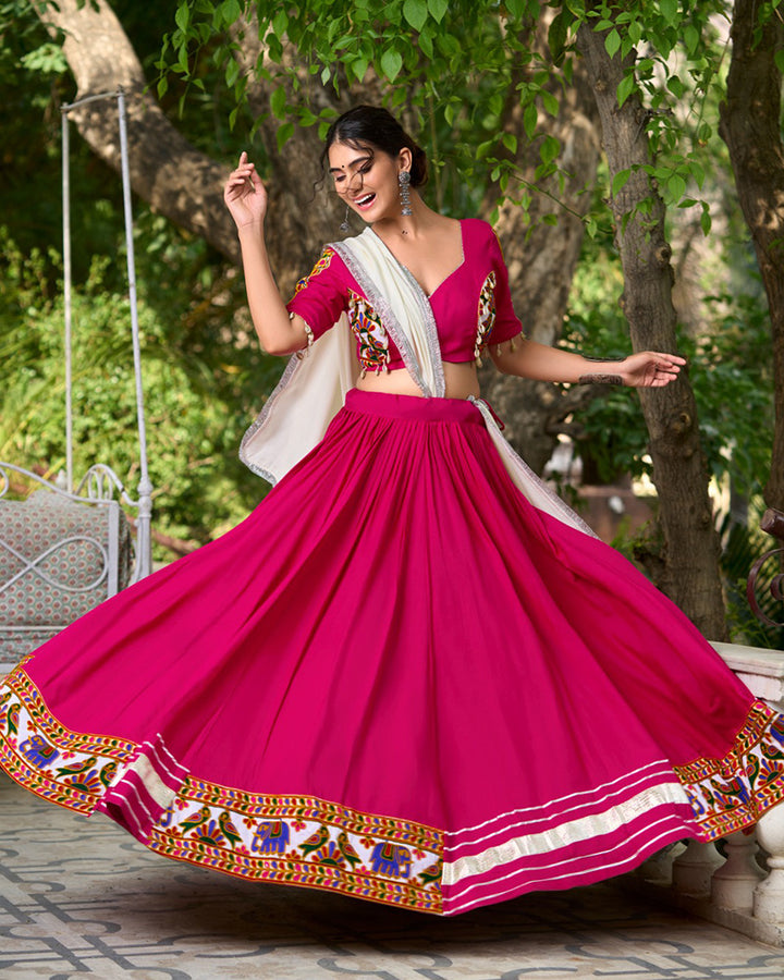 Rani Pink Color Pure Rayon Navratri Lehenga Choli