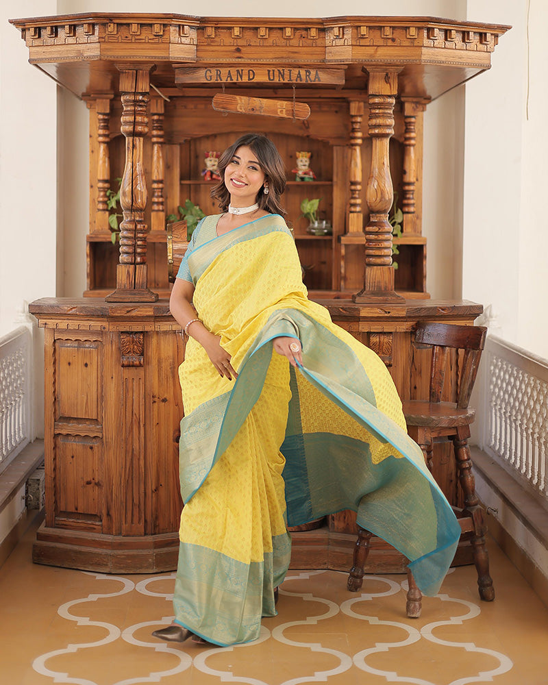 Yellow Color Kanjivaram Soft Silk Saree