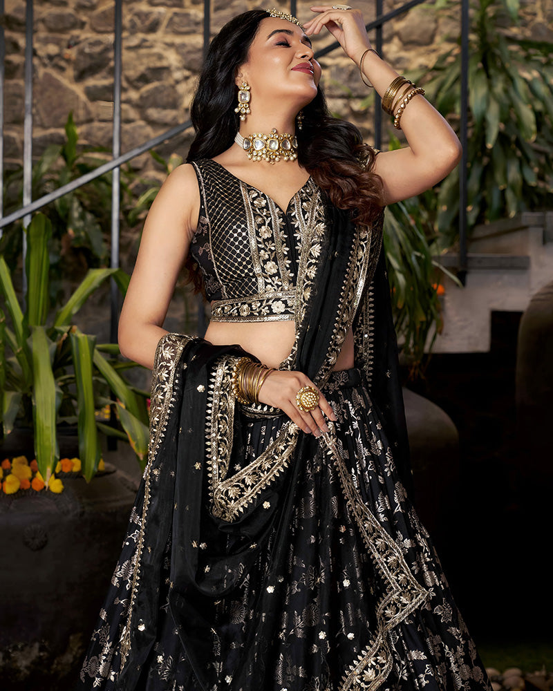 Black Color Dola Silk Jacquard Lehenga Choli