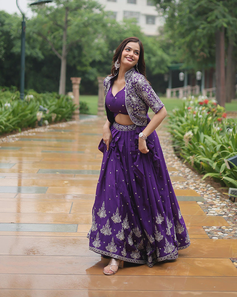 Dark Purple Color Pure Chinnon Lehenga Choli