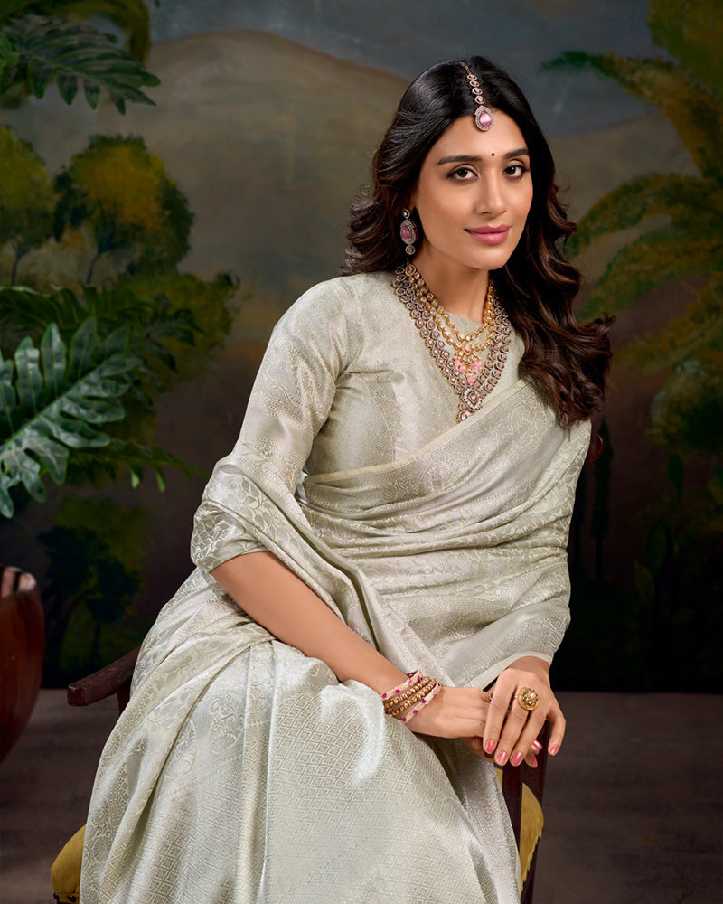 Off White Color Kanjivaram Saree With Zari Work