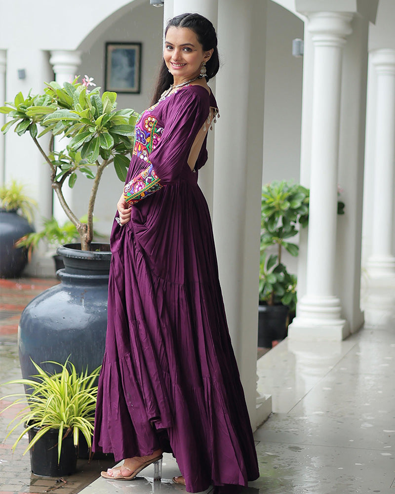 Wine Color Rayon Navratri Gown