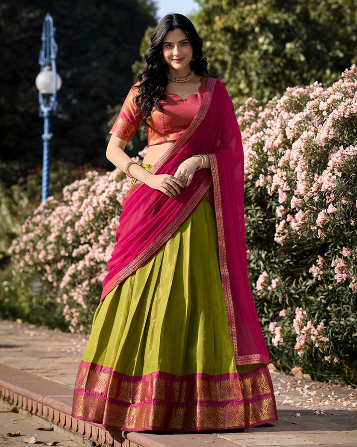 Pista Color Kanchipuram Silk Designer Lehenga Choli