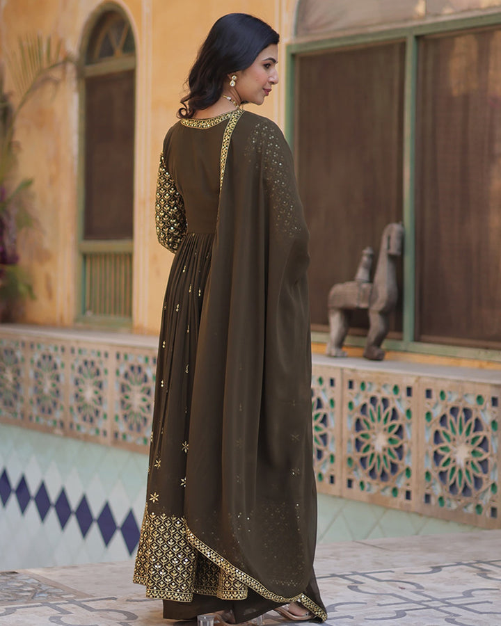 Designer Mehndi Color Three Piece Sharara Suit