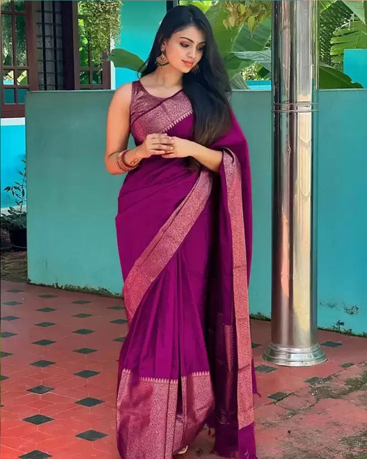 Wine Color Banarasi Soft Silk Saree