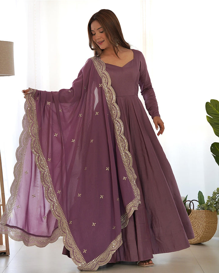 Beautiful Onion Color Pure Chanderi Silk Three Piece Anarkali Suit