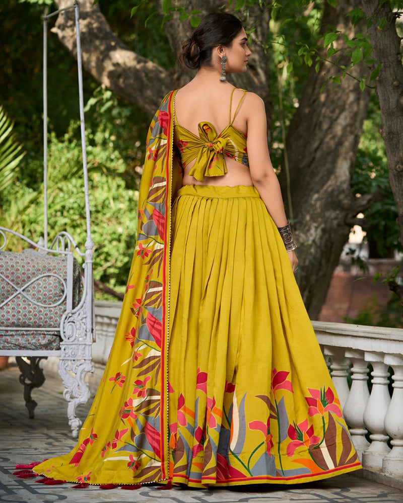 Mustard Color Polyester Viscose Chanderi Lehenga Choli