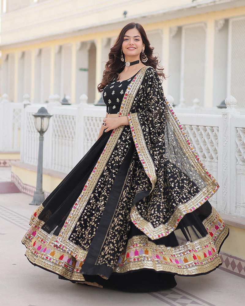 Black Color Georgette Sequence Embroidered Lehenga Choli