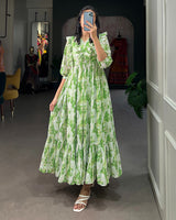 Parrot Green Color Georgette Printed Long Kurti