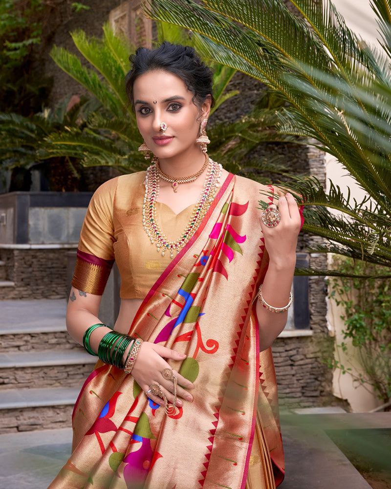 Chikoo Color Jacquard Silk Zari Weaving Work Half Saree