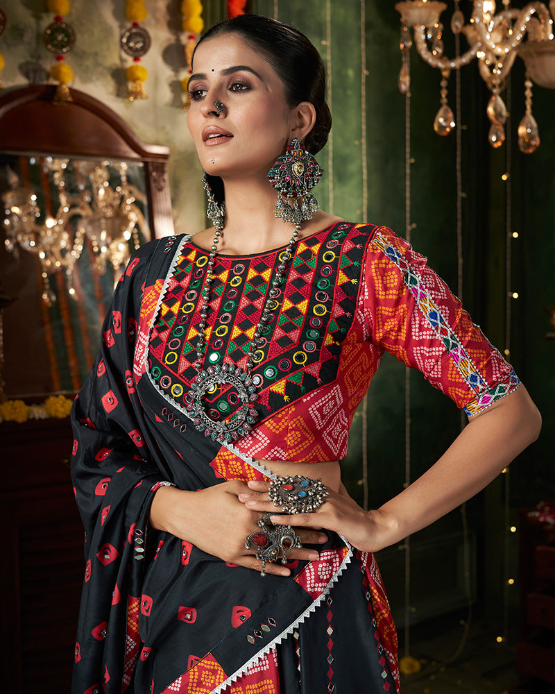 Black Color Maslin Cotton Printed Navratri Lehenga Choli