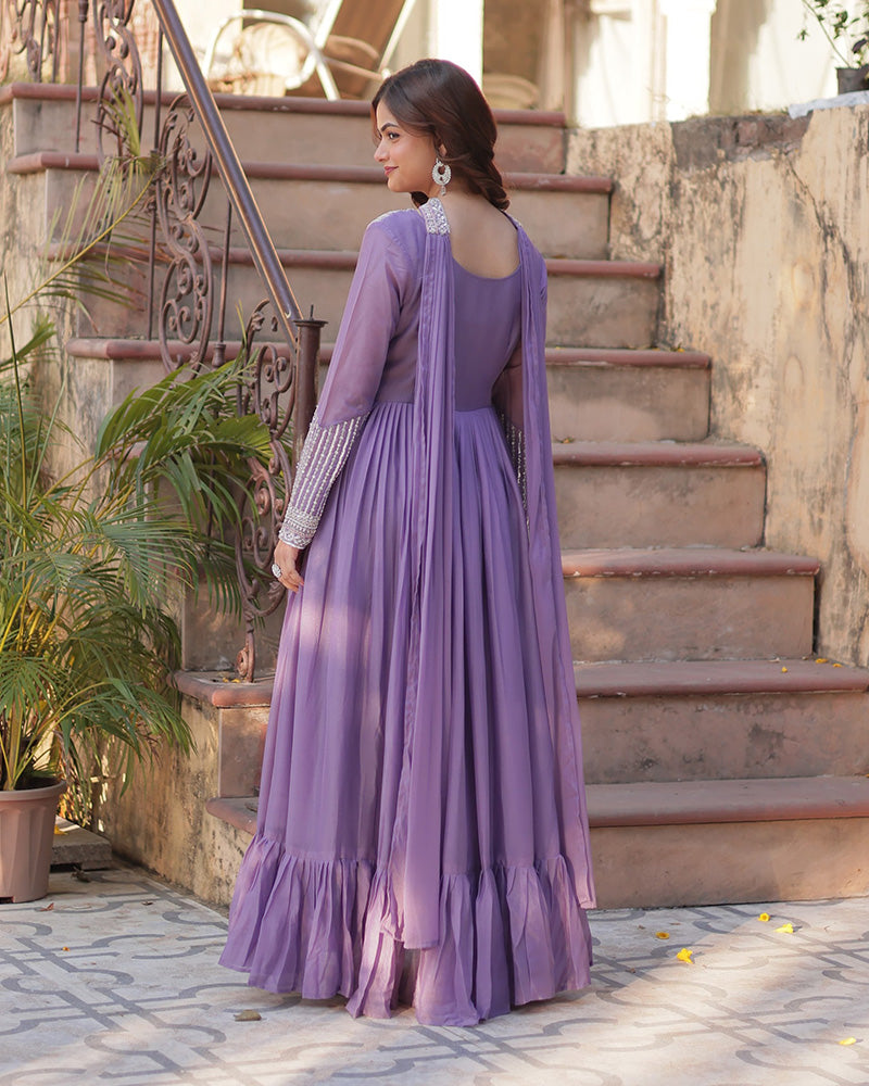 Lavender Color Star Georgette Embroidered Gown