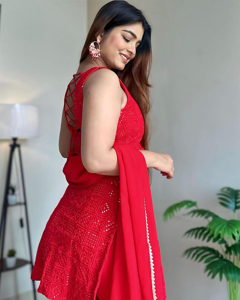 Kanak Mishra in Our Beatiful Red Color Lucknowi Anarkali Plazzo Suit