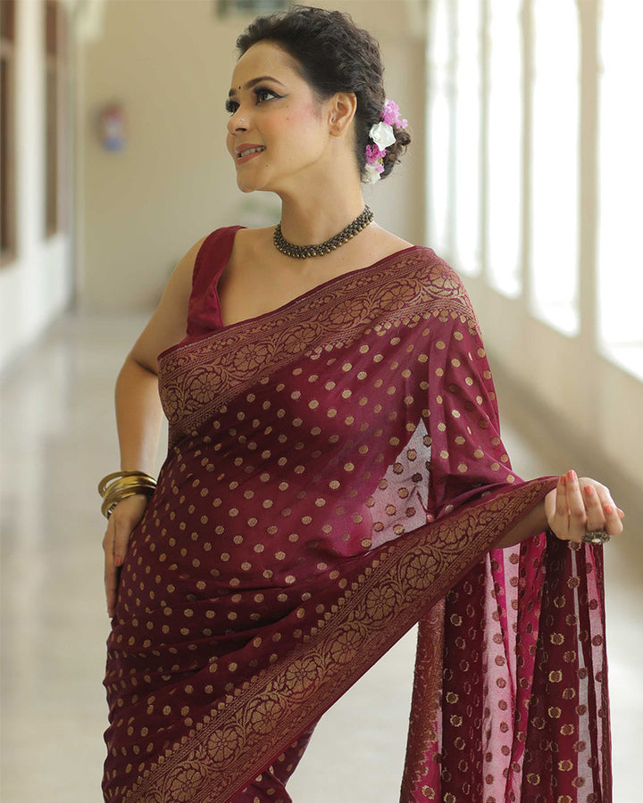 Maroon Color Banarasi Jacquard Soft Silk Saree