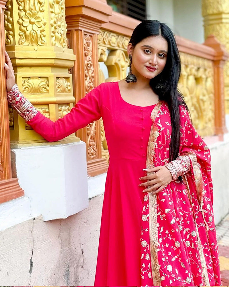 Payel Saha Rani Pink Color Soft Georgette With Heavy Embroidery Work Dupatta Anarkali Suit