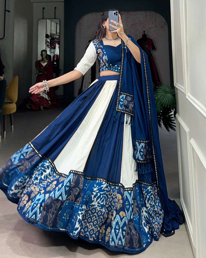 White And Blue Color Rayon Navratri Lehenga Choli TANHAI White And Blue Color Rayon Navratri Lehenga Choli TANHAI