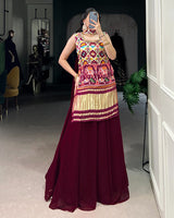 Off White Color Gaji Silk Three Piece Plazo Suit