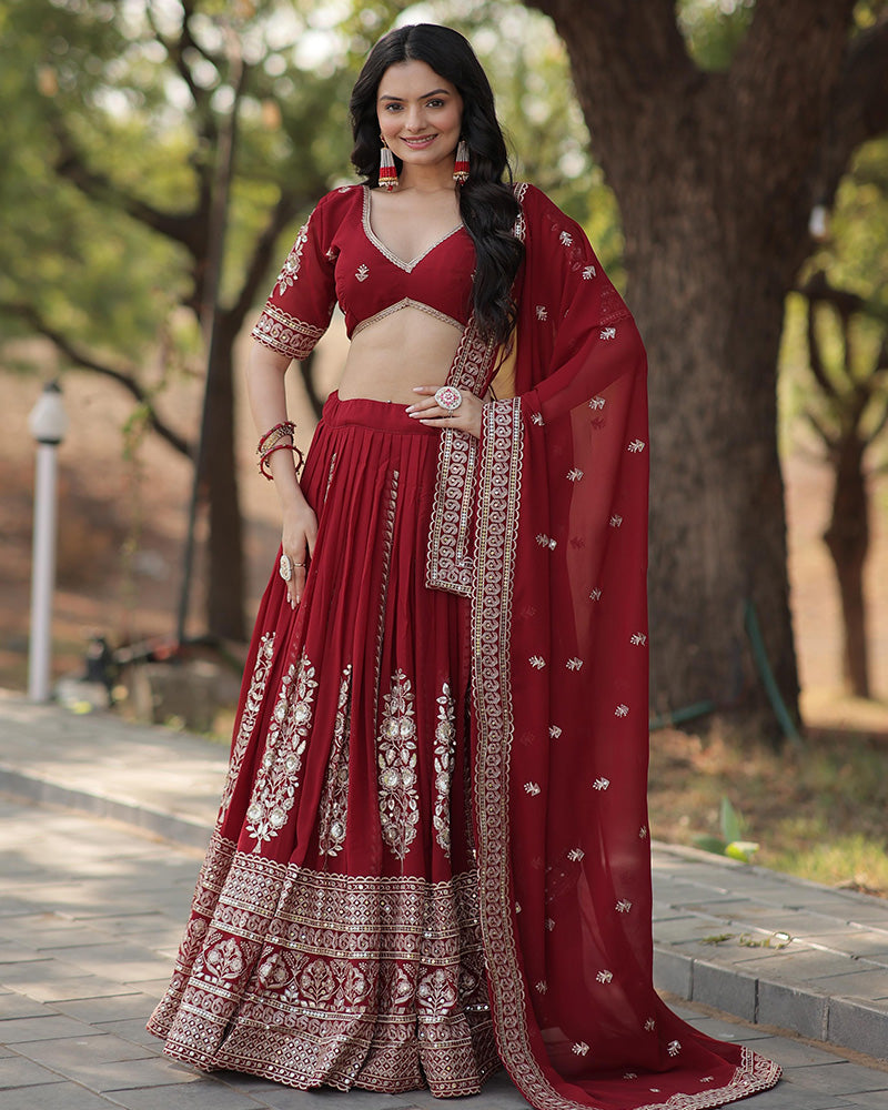 Red Color Designing Blooming Lehenga Choli