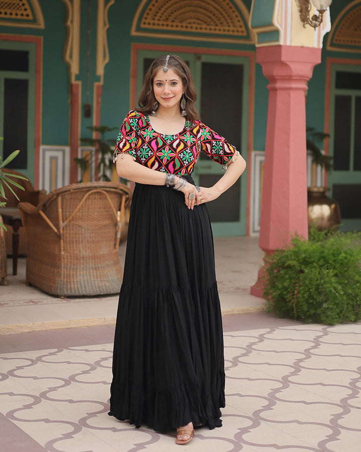 Black Color Rayon Navratri Gown